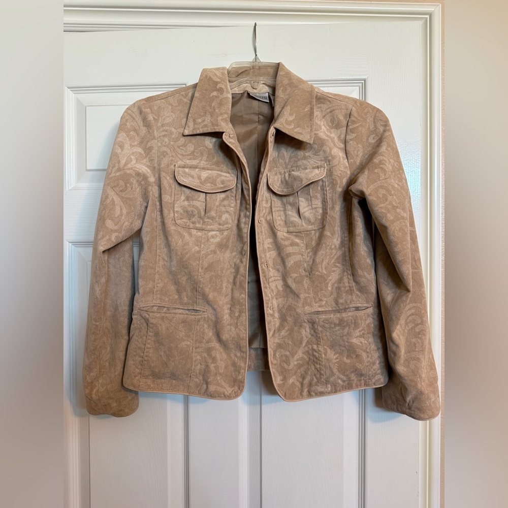 Chico's Vintage women's corduroy jacket beige with paisley pattern Size 0 PTP 19